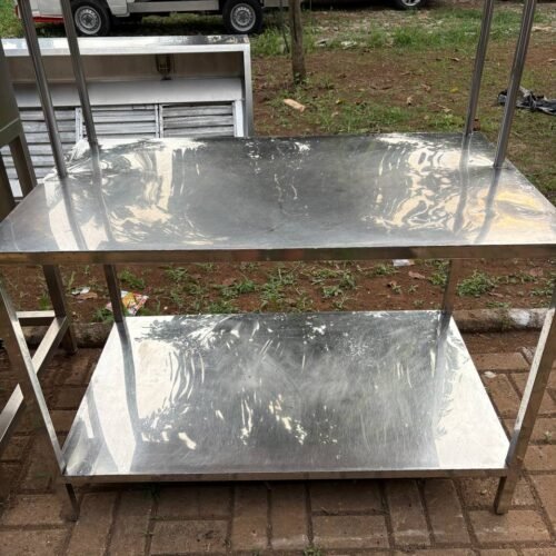meja stainless 2 susun + upper ukuran 120x70x85